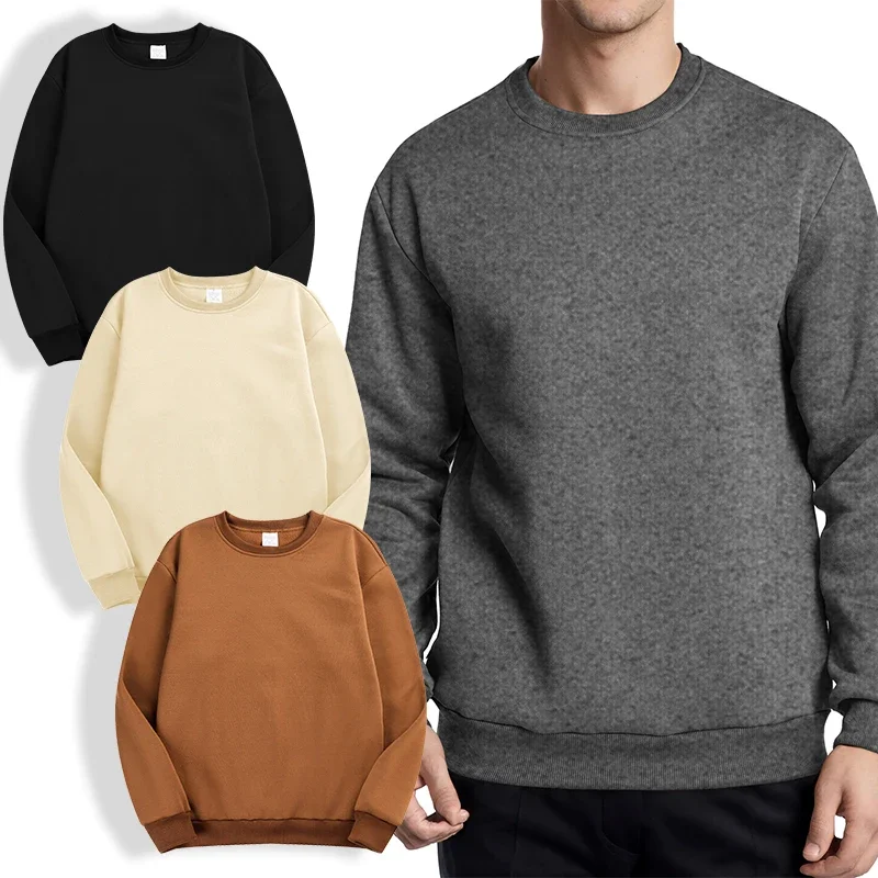 Men's New Crew Neck Solid Color Breathable Cotton Blend Sweatshirts Tops for Spring and Autumn Outdoor Jogging