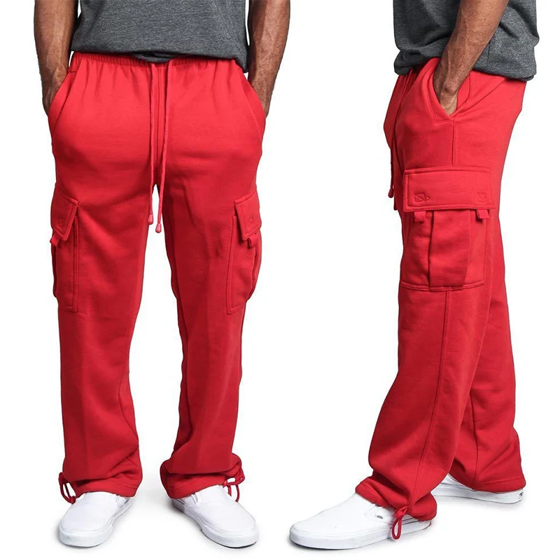 Men's Cargo Pants Loose Drawstring Sweatpants with Pockets Sports Straight Trousers Jogging Long Pants Hip Hop Streetwear