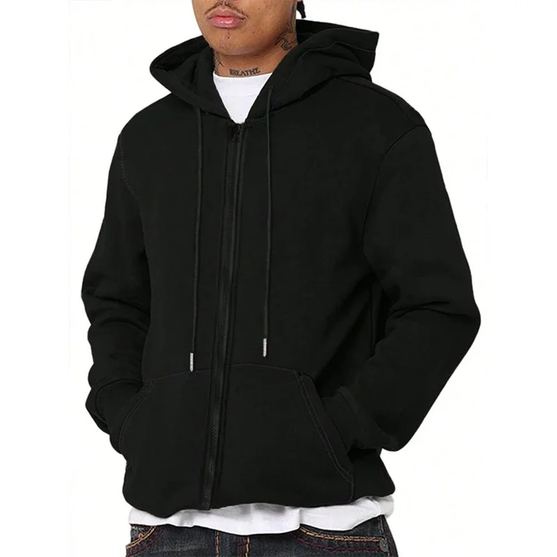 Men's New Autumn Winter Zipper Long Sleeve Hooded Casual Fashion Loose Fit Sportwear Sweatshirt with Anti - Odor for Sports - Image 4