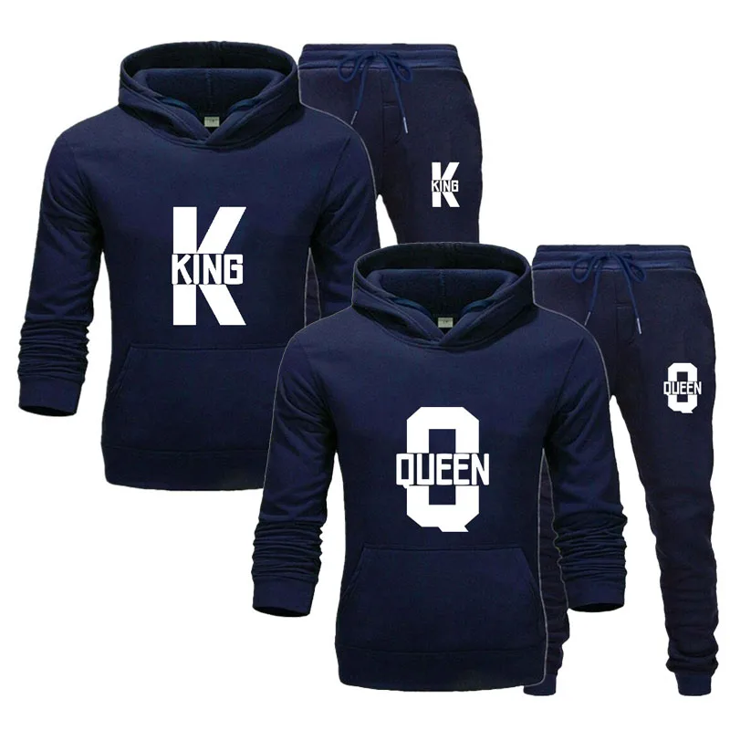 Fashion Lover Couple Clothing Sportwear Set KING QUEEN Printed Hooded Clothes 2PCS Set Women Hoodie and Pants Suit Hoodies - Image 4