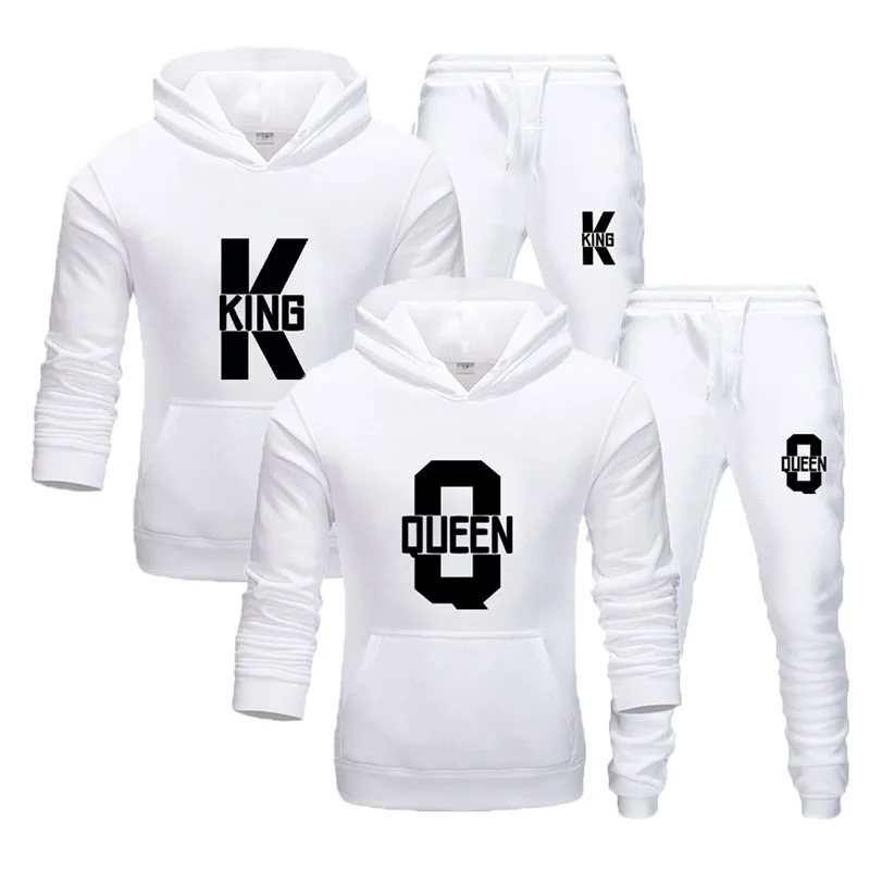 Fashion Lover Couple Clothing Sportwear Set KING QUEEN Printed Hooded Clothes 2PCS Set Women Hoodie and Pants Suit Hoodies - Image 2