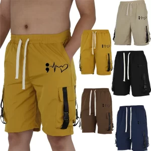 Men's Casual Black Regular Fit Non - Stretch Cargo Shorts Multiple Pockets Drawstring Waistband Hip - Hop Casual Shorts