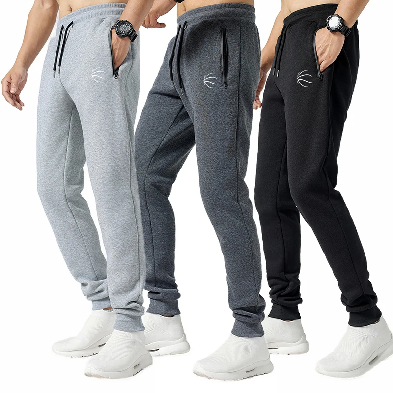 Men Elastic Running Training Pants Side Zipper Pockets Sport Trouser Jogging Sweatpants Basketball Gym Fitness Pants Man Sports