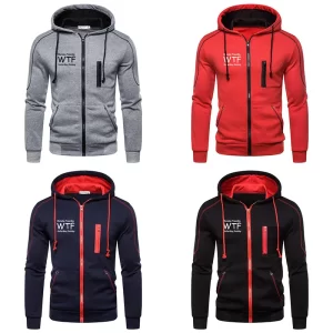 Spring Autumn Men's Chest Zipper Hoodie Hooded Contrasting Colors Sweatshirt Male Running Casual Jacket Coat