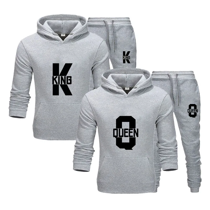 Fashion Lover Couple Clothing Sportwear Set KING QUEEN Printed Hooded Clothes 2PCS Set Women Hoodie and Pants Suit Hoodies - Image 5